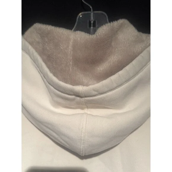 LL Bean Women’s XL Faux Fur Lined Full Zip Hoodie Off White Pockets Retro Y2K - Picture 6 of 7